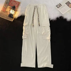 HEARUJOY - Men Casual Pants High Waist Full Length Pant Wide Leg Pants Pockets Loose Solid Spring 2025 New Sports Patchwork High Street