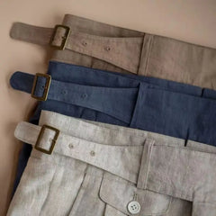 HEARUJOY - British Style Men Gurkha Linen Pant High Waist Straight Ankle-Length Pants Spring Summer High Quality Thin Casual Loose Trouser