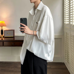 HEARUJOY - Summer Short Sleeved Shirt Men Society Mens Dress Shirt Korean Loose Ice Silk Shirt Mens White Casual Shirts Large Size 5XL