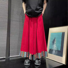 HEARUJOY - Mens Skirt Pants Ethnic Style Y2k Casual Pants Spring Fashion Youth All-Match Hakama Wide-Leg Pants Men'S Clothing 2025 New