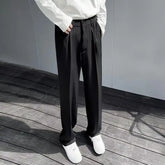 HEARUJOY - Men's Clothing Summer Casual Business Pure White Loose Fit Lightweight Draped Ice Silk Straight Wide Leg Dress Pants