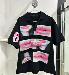 Hearujoy Harajuku Drolandmiller Print Graphic T Shirts Cotton Y2k Tops Retro Men Women Goth pro choice V-neck Short Sleeve Streetwear