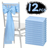 YICKYUE - 12PCS Sky Blue Satin Chair Bow Sashes Soft Chair Sashes 17x275cm for Party Wedding Hotel Banquet Home Decorations Luxury