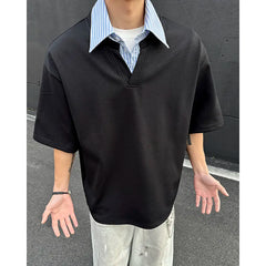 HEARUJOY - Summer Short Sleeved T-shirt Men Oversized Casual Lapel T Shirt Men Streetwear Korean Loose Pullover T Shirt Mens Clothing