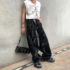 Hearujoy Spring And Autumn Men's Casual Pants Fashionable Trendy Y2k Hip-Hop High Street Graffiti Printed American Vintage Trousers