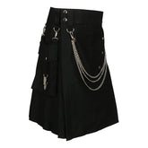 Hearujoy Summer Fashion Utility Kilt with Silver Chains Black Skirt Men's Scottish Festival Skirts Punk Rock Metal Pendant Pleated Skirt