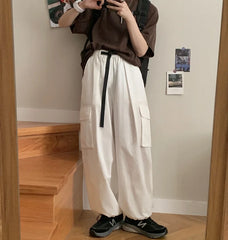 HEARUJOY - Summer Thin Work Pants Men's Trendy Casual Loose Cuffed Hong Kong Sle Cotton Youthful Energy Sle Straight Leg Pants