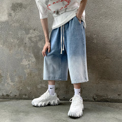 Hearujoy Korean Fashion Men Gradient Denim Shorts Wide Leg Jorts Jeans Man Summer Streetwear Oversize Casual Baggy Jeans Shorts
