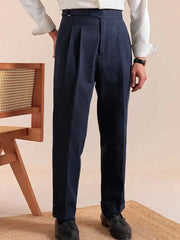 HEARUJOY - Pure Cotton Casual Pant Men Double Pleated High Waisted Breathable Trousers Business Casual Formal Pants Men Social Trousers