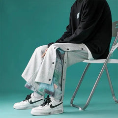 Hearujoy Punk Pants Hip Hop Harajuku Straight Pants Men Patchwork Black Trousers Male Paisley Japanese Streetwear Casual Loose