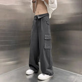 Hearujoy Wide Leg Cargo Pants Men Gray Casual Cargo Trousers Male Loose Streetwear Hip Hop Pocket Safari Style Men Clothing