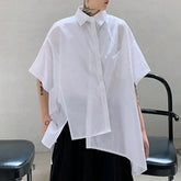 HEARUJOY - Mens Shirt Irregular Five-Point Sleeves Dark Casual Shirt Streetwear Fashion Y2k Splicing Short-Sleeved Top Men'S Clothing