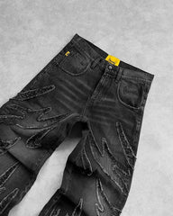 Hearujoy Baggy Jeans for Men Y2k Hip Hop Distressed Retro Black Pants Oversized Embroidery Harajuku Gothic Wide Leg Trousers Streetwear