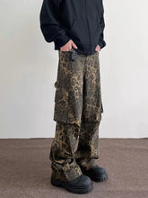 Hearujoy Y2k Retro Punk Baggy Jeans Multi Pocket Leopard Print Cargo Pants Women Slouchy Hip Hop Straight Wide Leg Pants Streetwear
