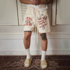 Hearujoy Mens Casual Letter Cross Print Shorts Genderless 2024 New Arrival Fashion Versatile Loose Comfortable Streetwear Shorts Unisex
