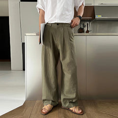 HEARUJOY - Men's Korean Light Luxury Draped Linen Wide Leg Pants Leisure Button-down Solid Color Straight Premium Elegant Sweatpants M-3XL