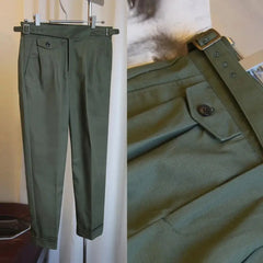 HEARUJOY - Vintage Gurkha Pants Men British Style High Waist Casual Straight Trousers Spring Autumn Fashion Loose Ankle-Length Naples Pant