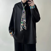 HEARUJOY - Tie Long Sleeved Shirt Men Oversized Society Mens Black Dress Shirt Korean Loose Casual Shirt Mens Ice Silk White Shirts M-2XL