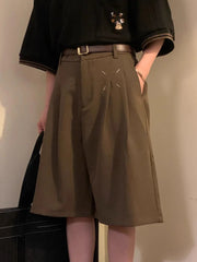 HEARUJOY - Summer Japanese Retro Simple Solid Color Casual Trousers Men Women Loose Wide-leg Shorts Fashionable and Trendy Five-point Pants