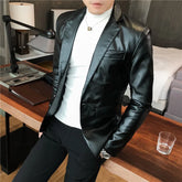 Hearujoy Blazer Hombre PU Leather Jackets Men Fashion Solid Slim Fit One Button Business Casual Blazers For Men Korean style Suit Jacket