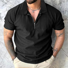 HEARUJOY - Summer New Fashion Elegant Casual Solid Color Short-Sleeved Polo Shirt Men'S American Street Trend Y2k Zipper T-Shirt Men