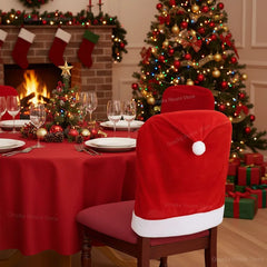 YICKYUE - 6PCS Christmas Decor Chair Covers, Santa Claus Red Hat Chair Cap Kitchen Dining Chair Slipcovers Sets For Christmas Holiday