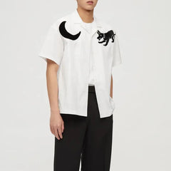 Hearujoy Mens Japanese Graffiti Printed Casual Short-Sleeve Shirt 2024 New Genderless Fashion Personality Youth Trend Simple Shirt Unisex