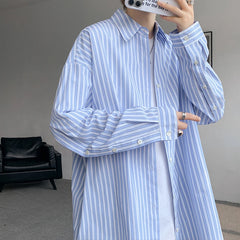 HEARUJOY - Striped Shirt Men Oversized Fashion Society Mens Dress Shirt Korean Loose Long Sleeved Shirt Mens Casual Shirts Large Size 5XL