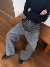 HEARUJOY - Men's Casual Pants Sword Way ey And Bla Plaid Loose Wide Leg Floor Length Spring Autumn High Waist Zipper Fly Straight Tube