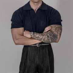 HEARUJOY - Hollow Knitted Short-sleeved POLO Shirt T-shirt for Men's Summer Korean Style Top Mesh Texture Design Shirt