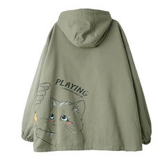 HEARUJOY - Men's Oversized Jackets Cotton With Hat Man Cat Print Coat Casual Wear Autumn 5XL Safari Style Jacket For Men Fashion Outerwear