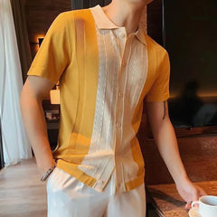 HEARUJOY - Clothing Contrast Color Loose Fit Tops Slight Stretch Vacation Clothing Casual Style Daily Wear Lapel Neckline