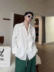 Hearujoy Metal Decorated Shirt Men Korean Fashion Spring and Fall New Loose Button Cardigan Long-sleeved Shirts Streetwear Men Clothing
