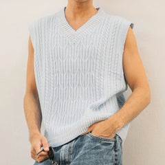 HEARUJOY - Men's Color Matching Knitted Sleeveless Vest Retro Fashion Trend Simple Casual Loose Breathable Summer New Men's Tops