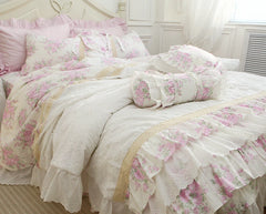 YICKYUE - Princess Lace Rose Bedding Set Ruffle Cake Design Heavy Handmade Duvet Cover for King Beddings