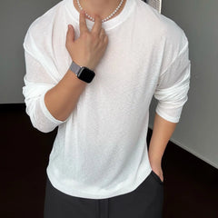 HEARUJOY - Thin Sunproof Pullover Long Sleeve Shirt Cool Mask Print T Shirt Men Loose Fit White Top