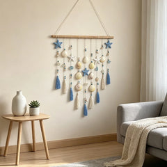 YICKYUE - Summer Terrace Dedicated Pendant Shell Woven Hanging Curtain Blue and White Tassel Green Plant Wall Corner Small Fresh Tapestry