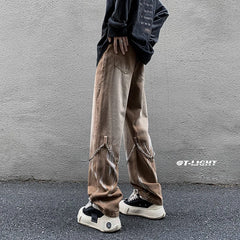 Hearujoy High Street Tie-dye Jeans Chain Decor Straight Denim Pants Men Baggy Fashion Jean Pants Mens Loose Casual Couple Clothing