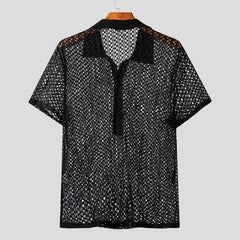 HEARUJOY - Mens Shirt Hollow Perspective Mesh Casual T-Shirt Niche Personality Breathable Versatile Sexy Tops Men'S Clothing Summer New