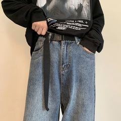 Hearujoy Autumn New Blue Solid Simple Jeans With Belt Male Casual Mopping Denim Pants Men Oversized Zipper Wide Leg Jean Pants