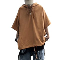 HEARUJOY - Casual Outing Black Men Hooded T-Shirt Oversize T Shirt Korean Style Tee Black Casual Shirt Yellow Casual Shirt