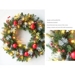 YICKYUE - Christmas Wreath Garland for Front Door, LED Artificial Pinecone Red Berry Ball, Wall Window Hanging Decor, Xmas Ornaments