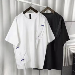 Hearujoy Fashion Ribbons Techwear T Shirts Men Streetwear Y2k Harajuku Trending Women Men's Tee Shorts Hip Hop Casual Summer Tops Tees