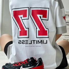HEARUJOY - Mens T-Shirt Sport Jersey Number Hip-Hop Rugby Uniform Short Sleeve American Style Contrast Casual Street Campus Jersey T-Shirt