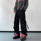 Hearujoy Techwear Cargo Pants Men Hippie Punk Black Trousers Male Hip Hop Harajuku Zipper Darkwear Loose Casual Streetwear