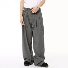 Hearujoy Trend Men's Suit Pants Free Draping Pleated Droop Bottom Straight Wide Leg Solid Color Male Casual Bottom Summer 9C6592