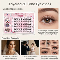 YICKYUE - 6rows False Eyelashes Professional Eyelashes 6D Layered Synthetic Fiber Lashes C Curl For Photography Makeup Natural Lightweight