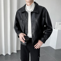 Hearujoy 2024 Men's Loose Pu Leather Jackets Casual Handsome Leather Coats Black/Brown High Quality Popular Outerwear M-2