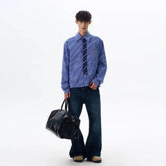 HEARUJOY - Light Blue Plaid Shirt Mens Japanese Style Vintage Suit Inner Wear Long Sleeve Shirt High End Sense Spring Outfit Outerwear