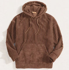 Hearujoy 2024 Mens Hooded Sweatshirts Thickened Corduroy Long Sleeve Solid Color Casual Pocket Shoulder Hoodies Men Harajuku Streetwear